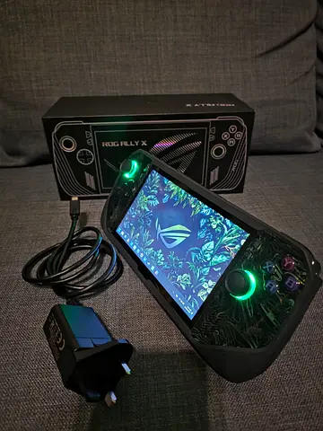 Asus Rog Ally X first generation upgraded to 2TB ssd, with dbrand green acid skin, ergonomic grip/pr