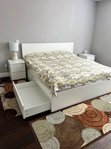 Ikea King White Malm bed frame including Ikea King Mattress
