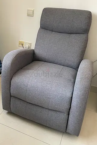 Grey Fabric Recliner Armchair - Comfortable Single Seater