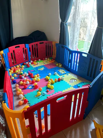 Colorful Plastic Baby Playpen with Foam Mat and Balls - Good Condition
