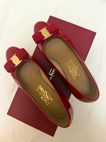 Salvatore Ferragamo Vara Flats – Red Patent (Size 36) with Box