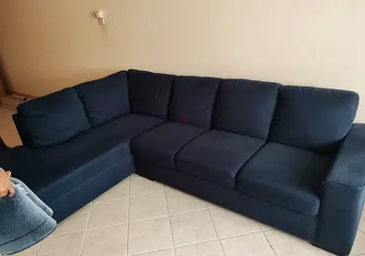 Blue L-shape Corner Sofa — 3-Seater with Chaise, Good Condition