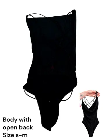 Black strappy open-back bodysuit, size S-M