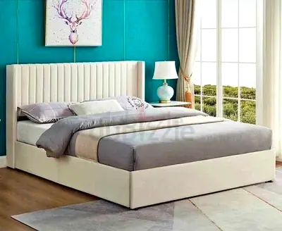 Brand New King size upholstered platform bed with storage - cream white