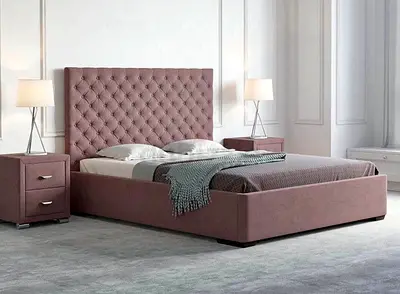 Upholstered Tufted King Bed with Matching Nightstands - Dusty Rose