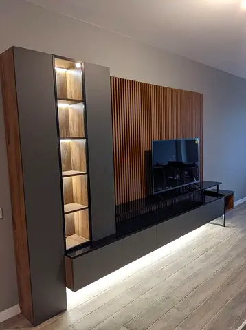 Modern Wall-Mounted Entertainment Unit with LED Lighting and Display Shelves