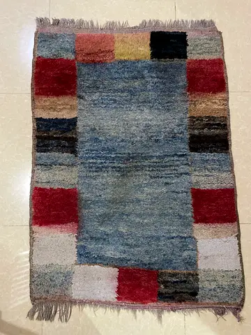Handmade Small Rectangular $%! Rug - Multicolor Geometric Border