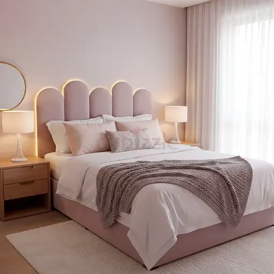 Upholstered Pink Bed Frame with Padded Headboard — Queen Size