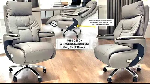 Electric Massager Grey Ergonomic Recliner Office Chair with USB  Power Controls (Pair)