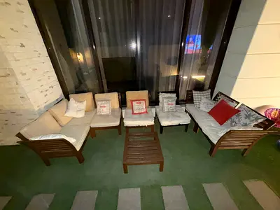 Outdoor Wooden Patio Sofa Set with Cushions (6 pieces)