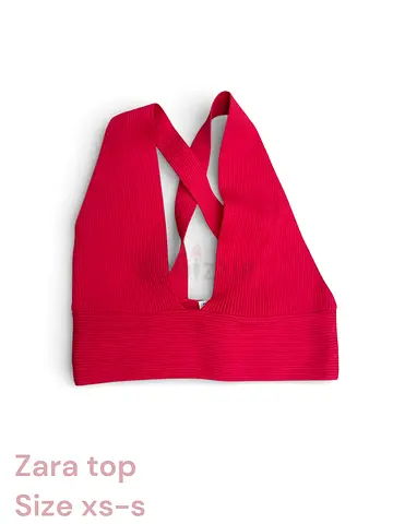 Zara Ribbed Cross-Back Crop Top - Size XS-S, Pink