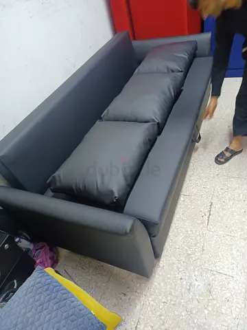 Black pvc leather 3 seater sofa bed with storage