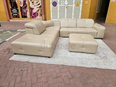 Head adjustable Italian L shape sofa and footstool