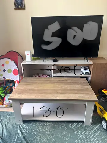 Wooden TV Stand and Matching Coffee Table Set - Light Oak Finish