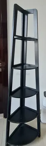 Tall Black Corner Corner Shelf Unit - 5 Tier Wooden Display Rack