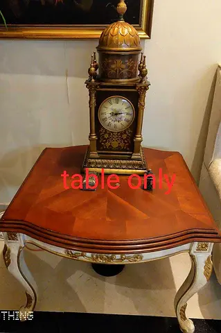 Red Wood Ornate Side Table with Gold Accents - Table Only