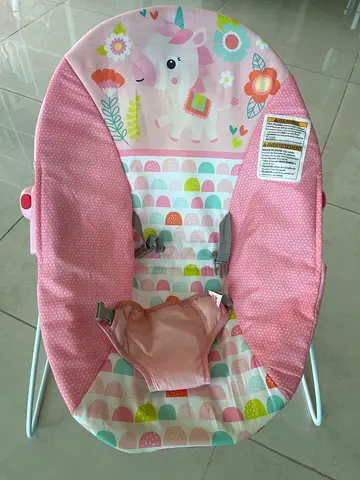 Lightweight Pink Baby Bouncer / Rocker with Unicorn Print - Good Condition