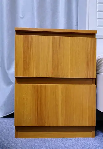 Solid Wood 2-Drawer Nightstand / Bedside Table - Light Oak Finish