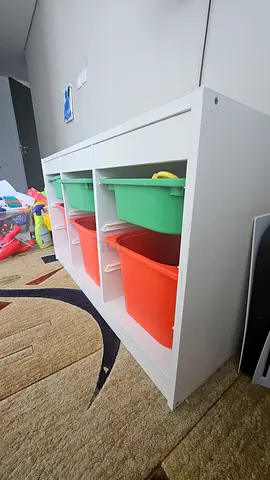Ikea toy organize with 6 Colored Plastic Bins