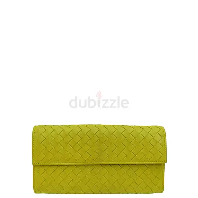 Authentic Bottega Veneta Lime Intrecciato Nappa Flap Continental Wallet