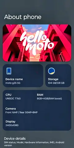 Motorola mobile 8GB 128GB