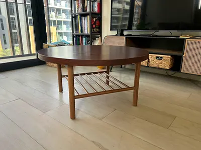 Wooden Round Coffee Table with Lower Shelf - Good Condition