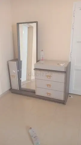 Dresser with Large Mirror and 3-Drawer Chest — Light Grey/Beige