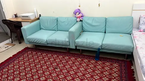 Light teal 7-seater Sofa with L set — good condition
