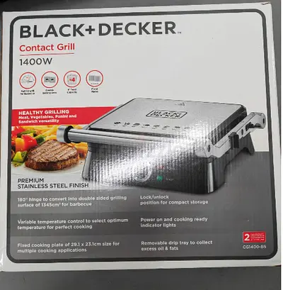 Black+Decker 1400W Stainless Steel Contact Grill - Good Condition
