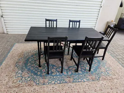 Wooden Dining Table with 5Chairs - Black