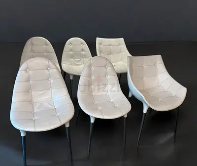 x10 set CASSINA Passion Armchairs 6pcs with Caprice Chairs 4pcs white Italian leather W57 H80 D57cm