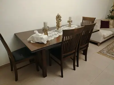 Solid Wood Dining Table with 4 Chairs - Dark Brown, Good Condition