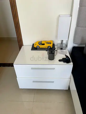 White bedside nightstand with minor corner wear 60W x 50D x46 H cm