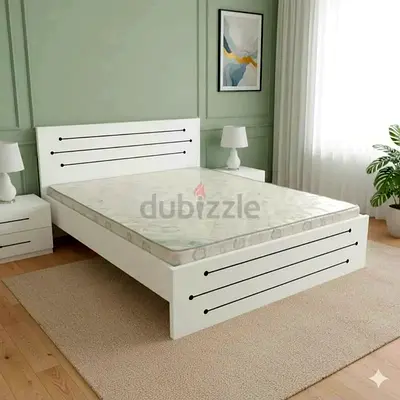 Brand New White King Size Bed Frame with Headboard and Slatted Design