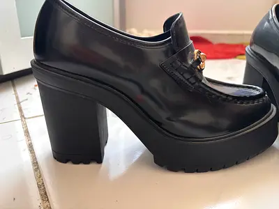 Black Chunky Platform Loafers with Gold Bit - Size 41-42