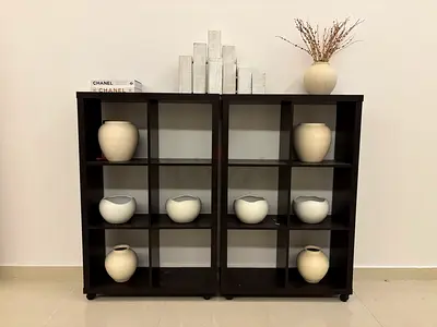 Dark Wood 2-Piece Open Shelf Bookcase Unit