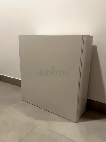 Set of 3 Besta IKEA white cabinets with high gloss fronts