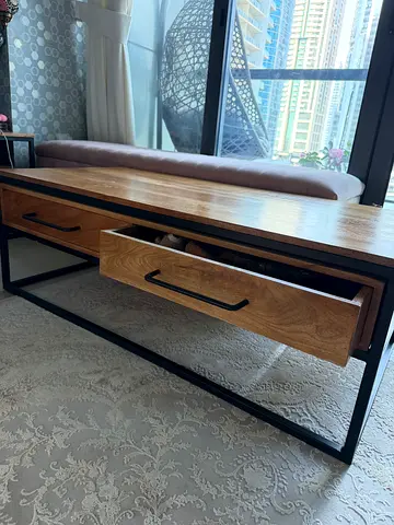 Wood and Metal Coffee Table with Drawers - Good Condition
