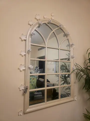 Large White Decorative Wall Mirror with Windowpane Design