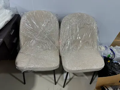 Brand new Pair of Beige Fabric Dining Chairs with Metal Legs