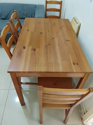 Solid Pine Dining Table with 4 Chairs - Good Condition