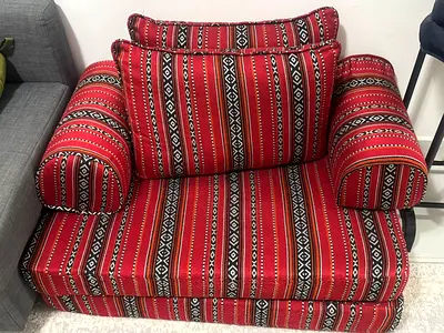 Single Red Arabic-Pattern Armchair — Good Condition