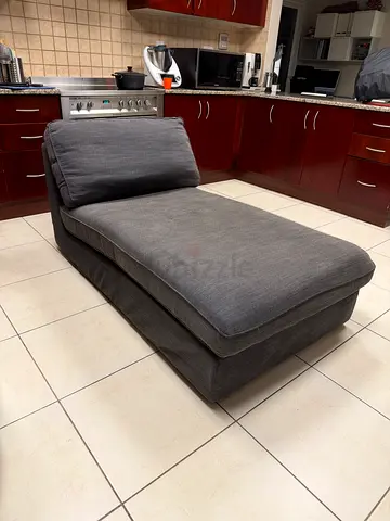 IKEA KIVIK Grey Upholstered Armless Lounge Chair / Chaise Seat - Good Condition