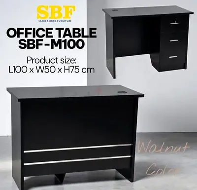 SBF-M100 Office Desk with 3-Drawer Pedestal - Walnut Color, L100 x W50 x H75 cm