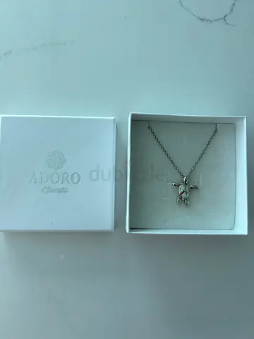 Sterling Silver Turtle Pendant (with white Opal Gemstone) Necklace