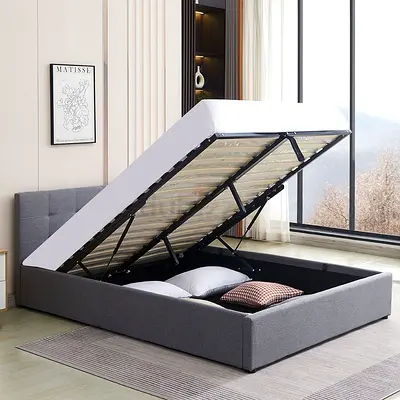 Queen Storage Bed with Hydraulic Lift - Grey Fabric