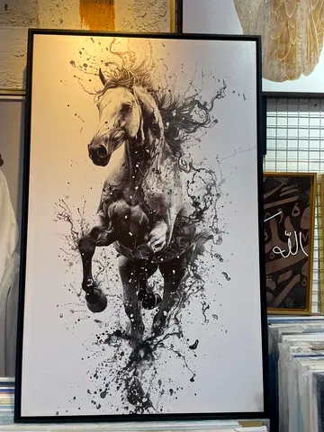 Large Black  White Running Horse Framed Art Print- Customize