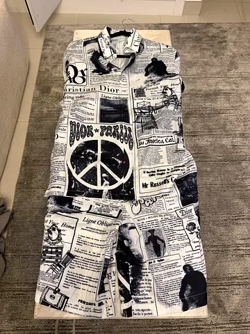 Dior 🖤 Silk Designer-Style Shirt  Shorts Set (NEW)