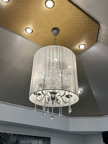 Modern Crystal Drum Pendant Chandelier with Fabric Shade