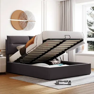 Split pillow headboard king ottoman bed